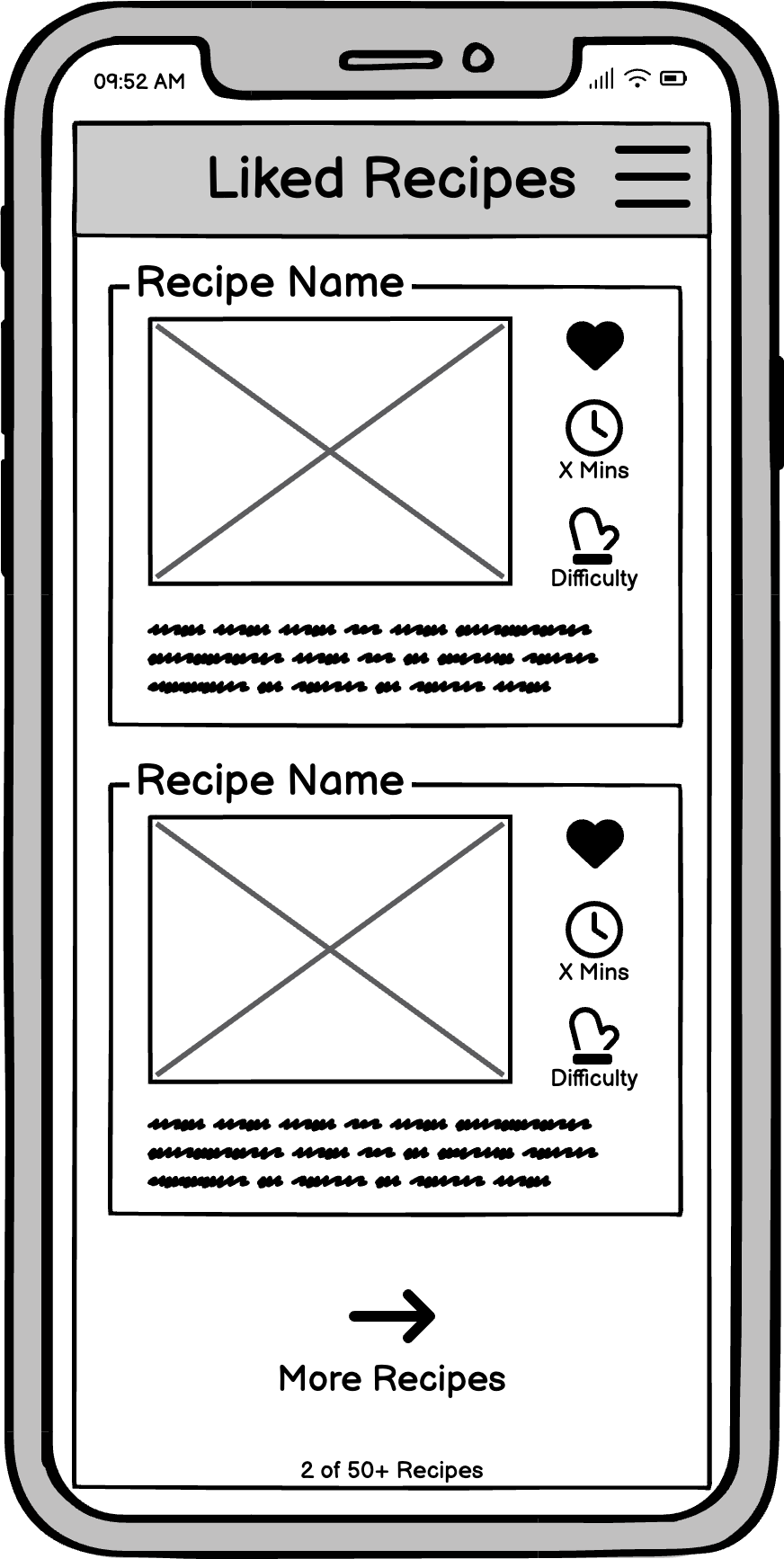 Wireframe Liked Recipes